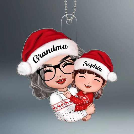 Doll Grandma Hugging Kid Christmas Gift For Granddaughter Grandson Personalized Acrylic Ornament