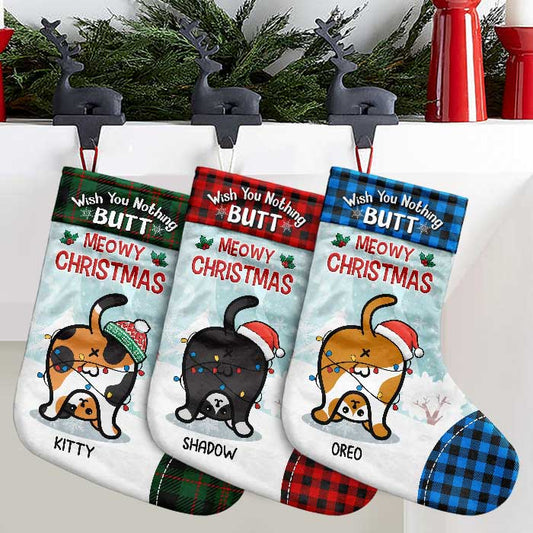 A Meowy Christmas - Cat Christmas Costumes - Personalized Christmas Stocking