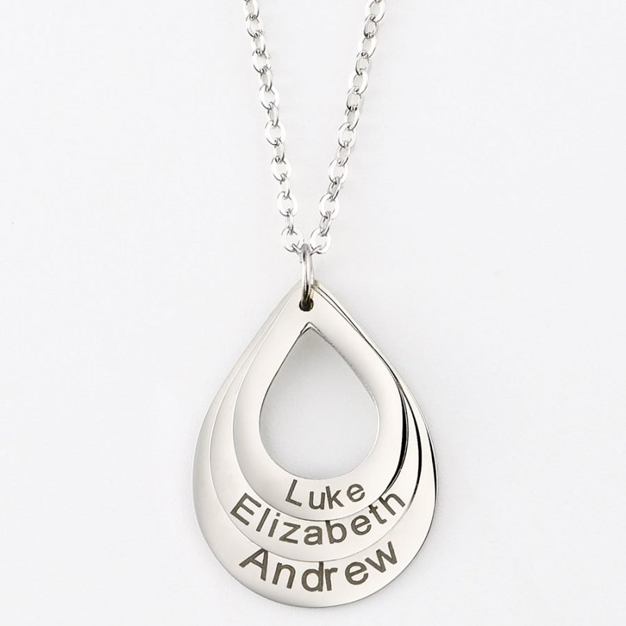 Engraved Drop Shaped Family Necklace