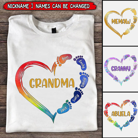 Grandma Mom Footprints Color Grandkids Personalized Shirt