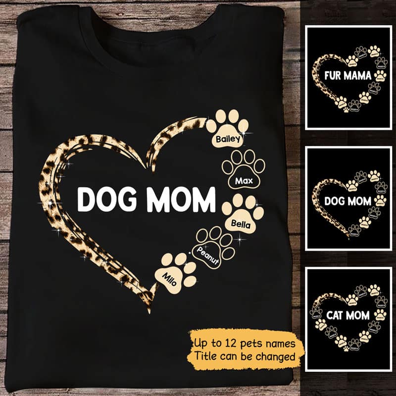 Leopard Heart Dog Cat Mom Personalized Shirt