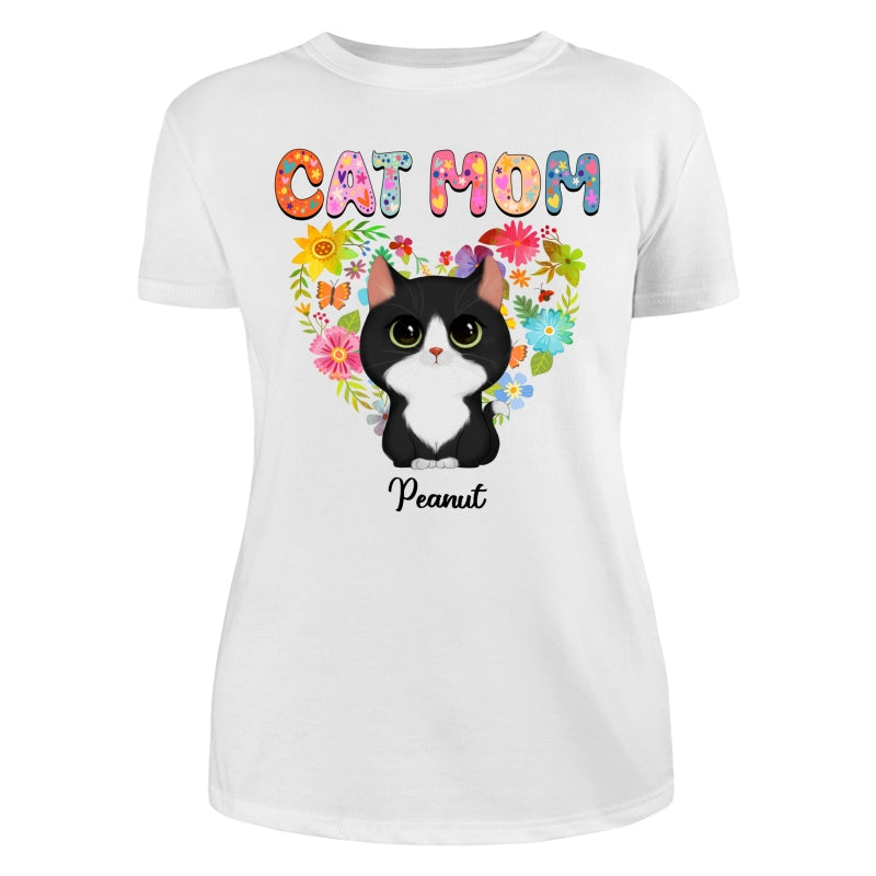 Cat Mom Floral Heart Watercolor Cute Cats Personalized Shirt