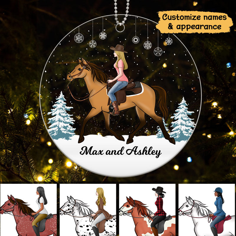 Girl Riding Horse In Snow Personalized Acrylic Ornament