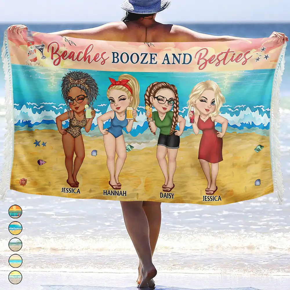 Beaches Booze And Besties - Personalized Turkish Beach Towel