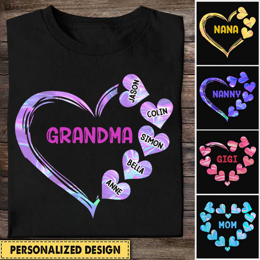 Grandma Mom Heart With Kids Name Personalized Shirt