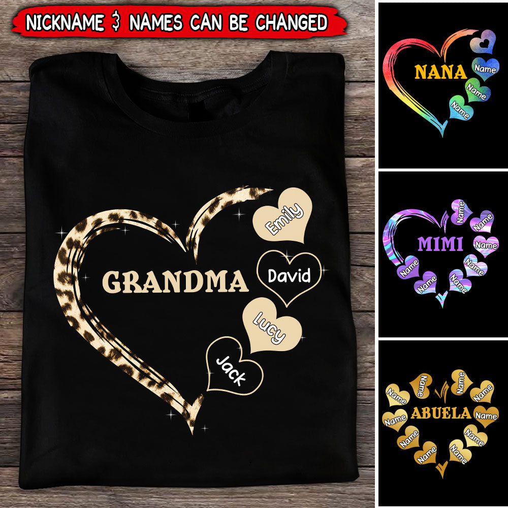 Grandma Mom Heart With Kids Name Personalized Shirt