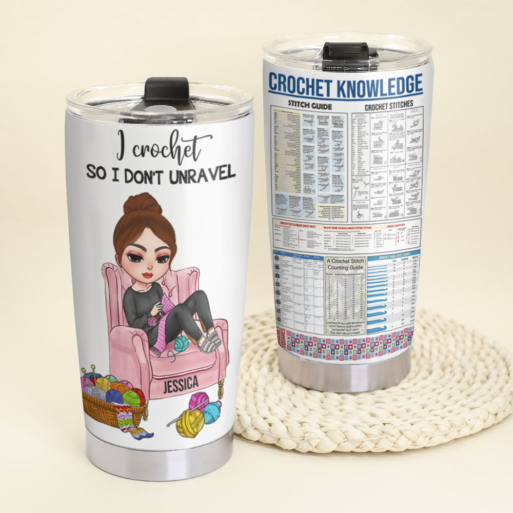 Personalized Crochet Tumbler Cup 20 OZ - So I Don't Unravel - A Sitting Girl Crochet