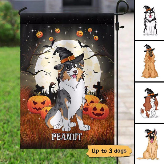 Halloween Night Cute Sitting Dogs Personalized Garden Flag - 12"X18"