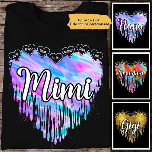 Grandma Melting Colorful Heart Galaxy Patterns Personalized Shirt