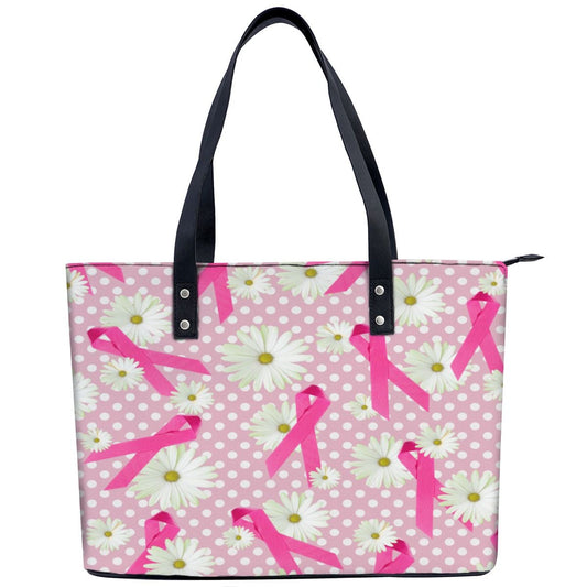 Pink Ribbon Breast Cancer Awareness on Polka Dot Shoulder Bag