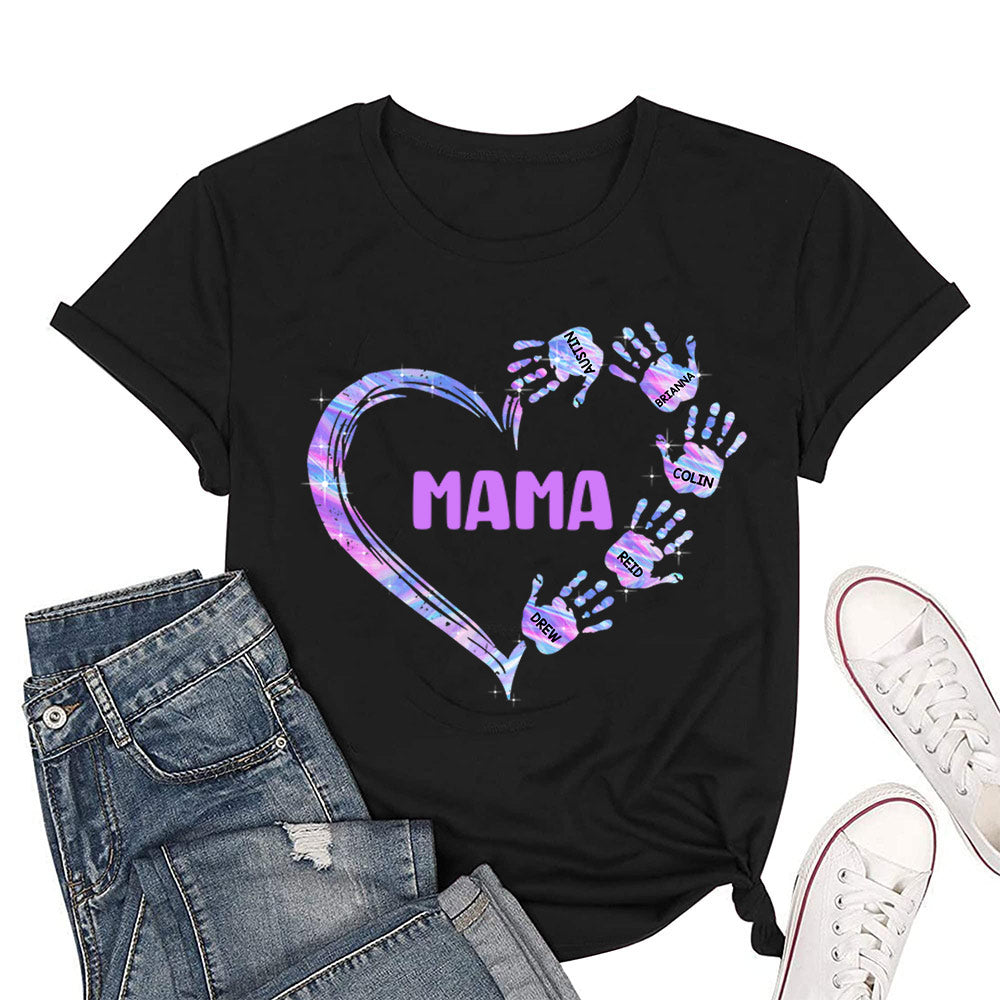 Grandma Mom Heart Hand Print Personalized Shirt