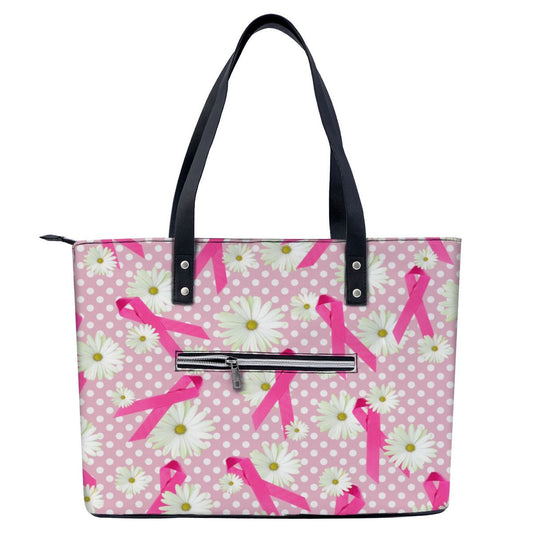 Pink Ribbon Breast Cancer Awareness on Polka Dot Shoulder Bag