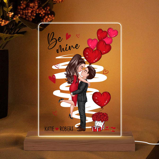 Be Mine Doll Couple Kissing Personalized 7 Colors Plaque LED Night Light - Gift For Him Gift For Her
