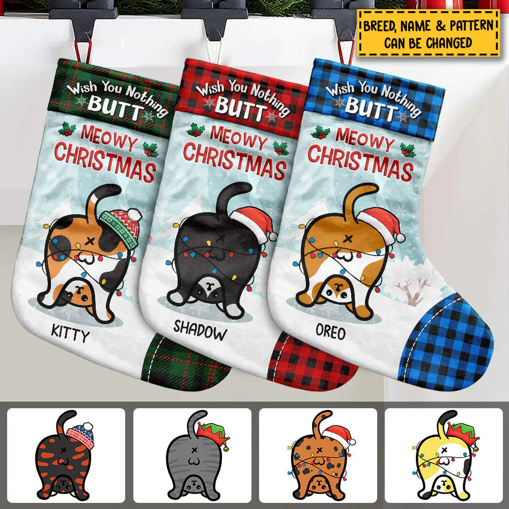 A Meowy Christmas - Cat Christmas Costumes - Personalized Christmas Stocking