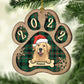 Personalized Custom Paw Shaped Wood Christmas Ornament - Dog, Cat And Snow - Plaid Buffalo Pattern - Customized Decoration Upload Image, Gift For Pet Lovers