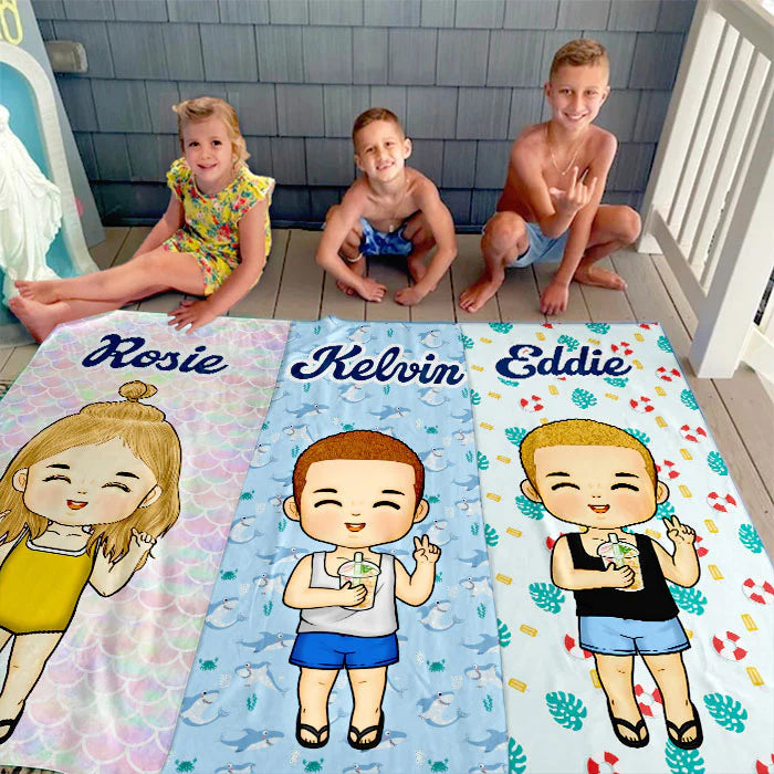 🎁Buy More Save More🎁 Happiness Comes In Waves - Personalized Custom Beach Towel - Gift For Family, Gift For Kids
