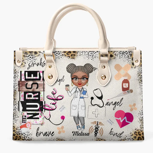 Personalized Leather Bag (Printed on Both Sides) - Gift For Nurse, CNA, CMA, Doctor - Nurse Life Scrubs Nurse Day