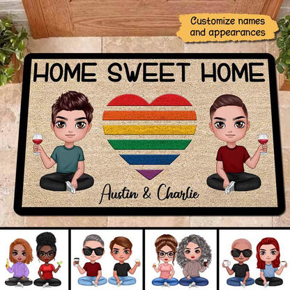 Home Sweet Home LGBT Couple Personalized Doormat