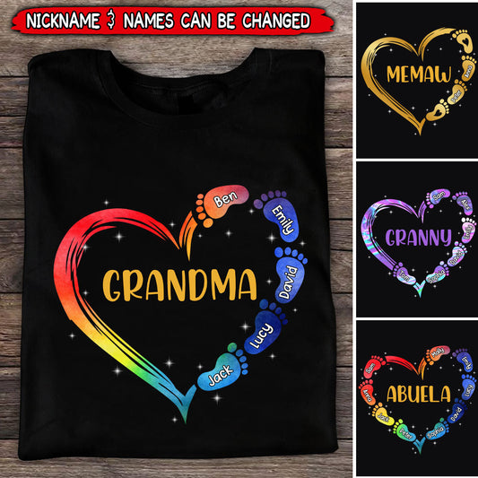 Personalized grandma Mom Heart Feet Color Grandkids Shirt