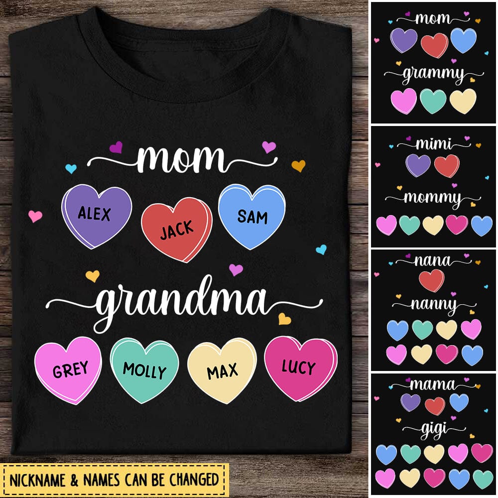 Mom Grandma And 3D Heart Grandkids Personalized T-Shirt