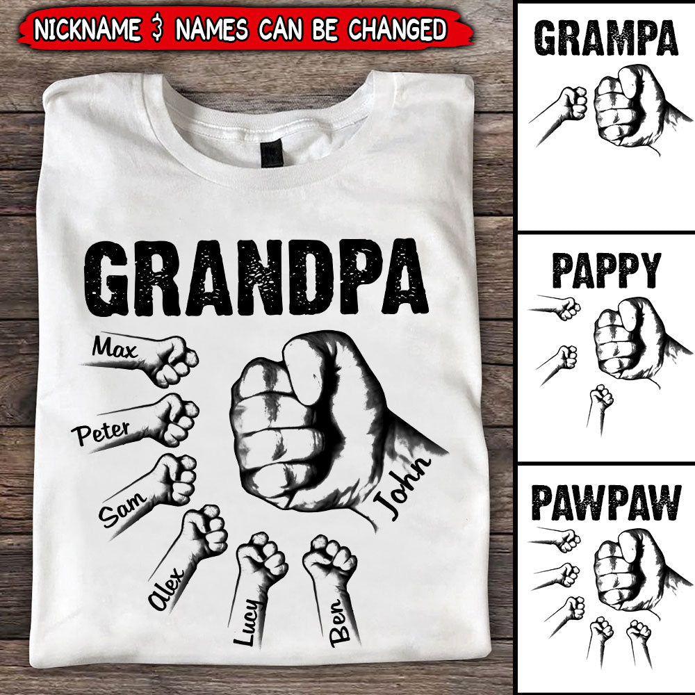 Father's Day Gift Personalized Grandpa with Grandkids Hand to Hands Shirt