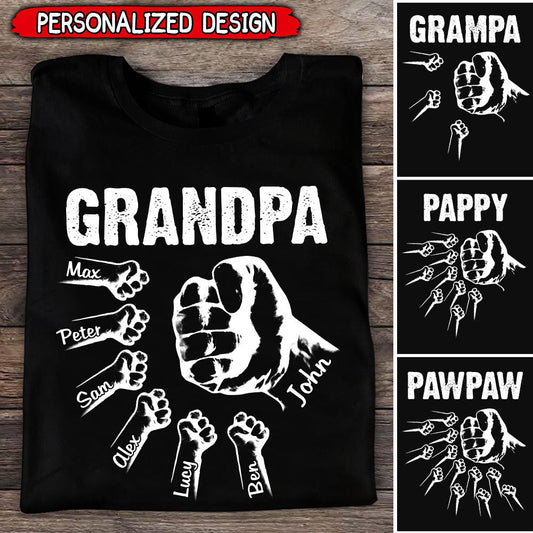 Personalized Grandpa with Grandkids Hand to Hands Shirt Father's Day Gift