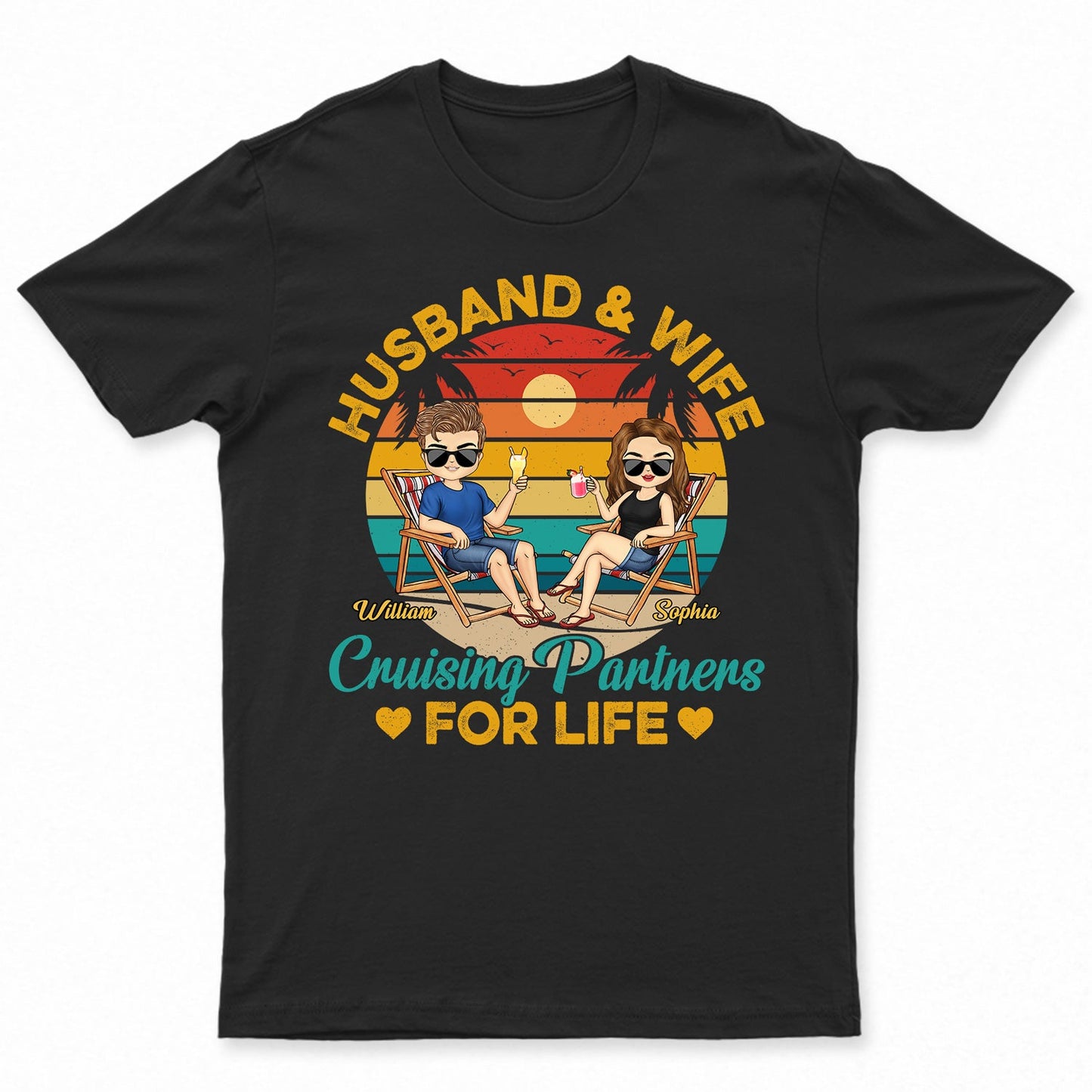 Husband And Wife Cruising Partners For Life Beach Traveling Couples - Anniversary, Birthday Gift For Spouse, Boyfriend, Girlfriend - Personalized Custom T-Shirt