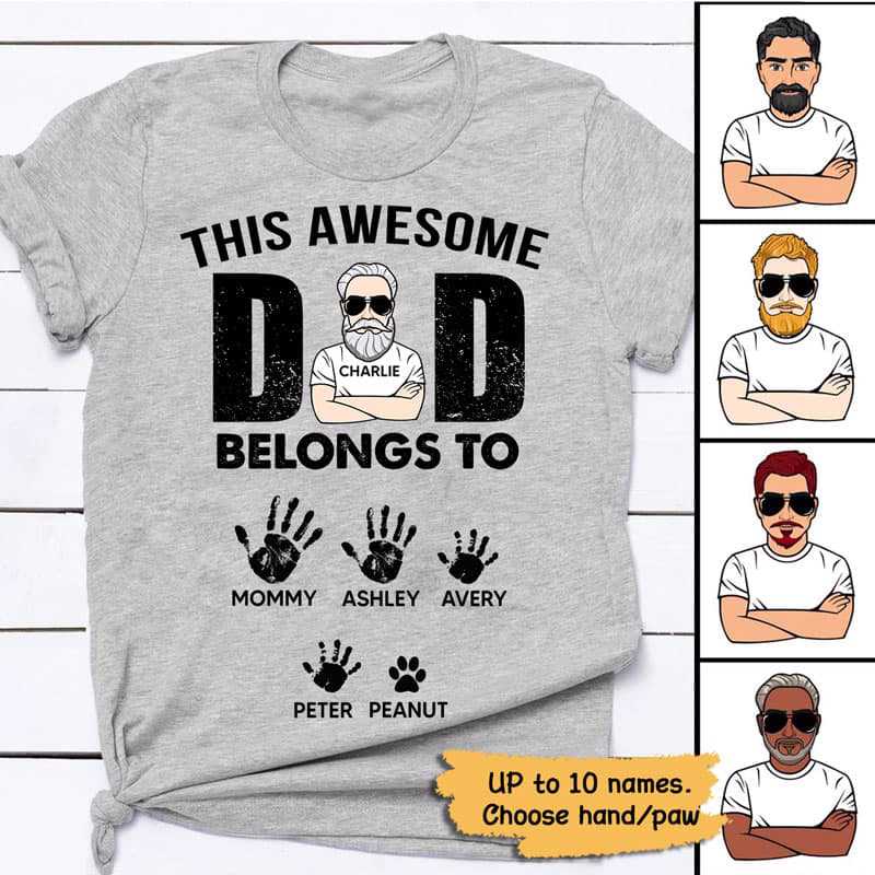 Awesome Dad Belongs To Hand Paw Personalized Shirt