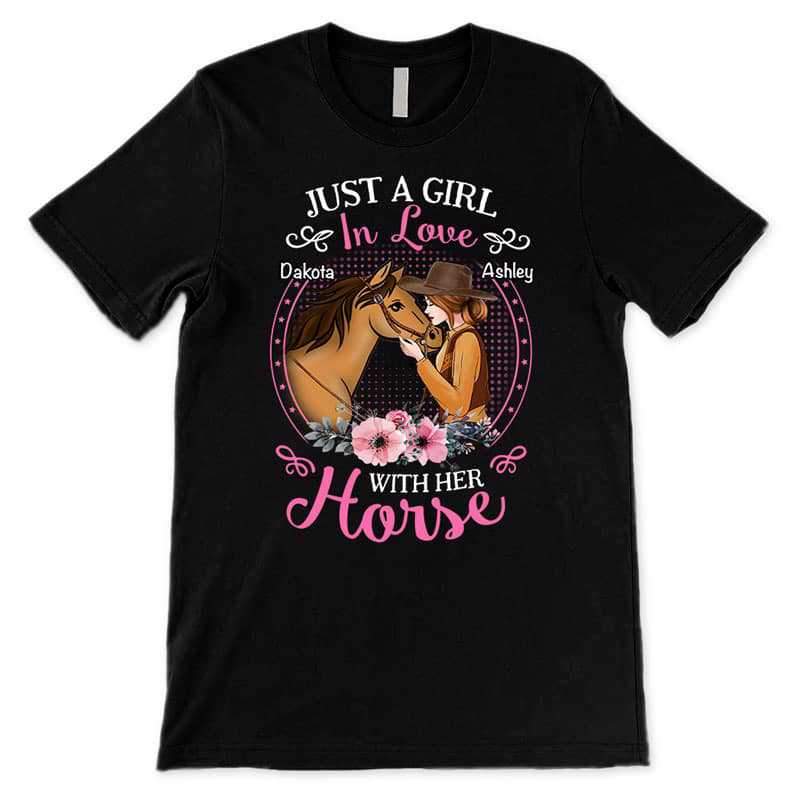 Girl In Love With Her Horse Floral Personalized Shirt