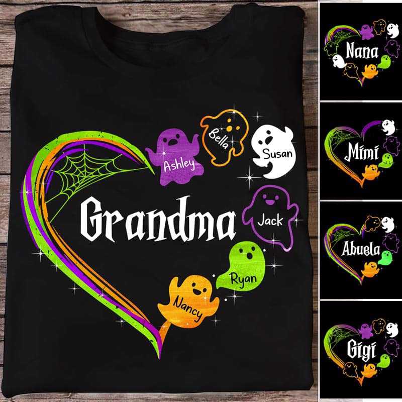 Grandma Boo Crew Heart Halloween Personalized Shirt
