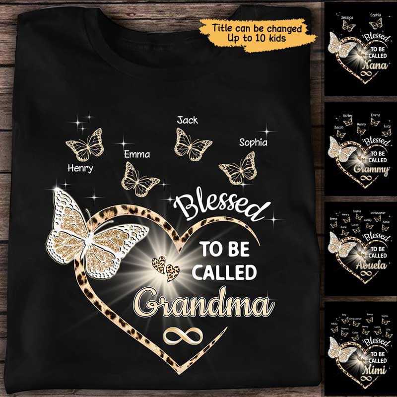 Heart Butterflies Grandma Hologram/Leopard/Pattern Personalized Shirt