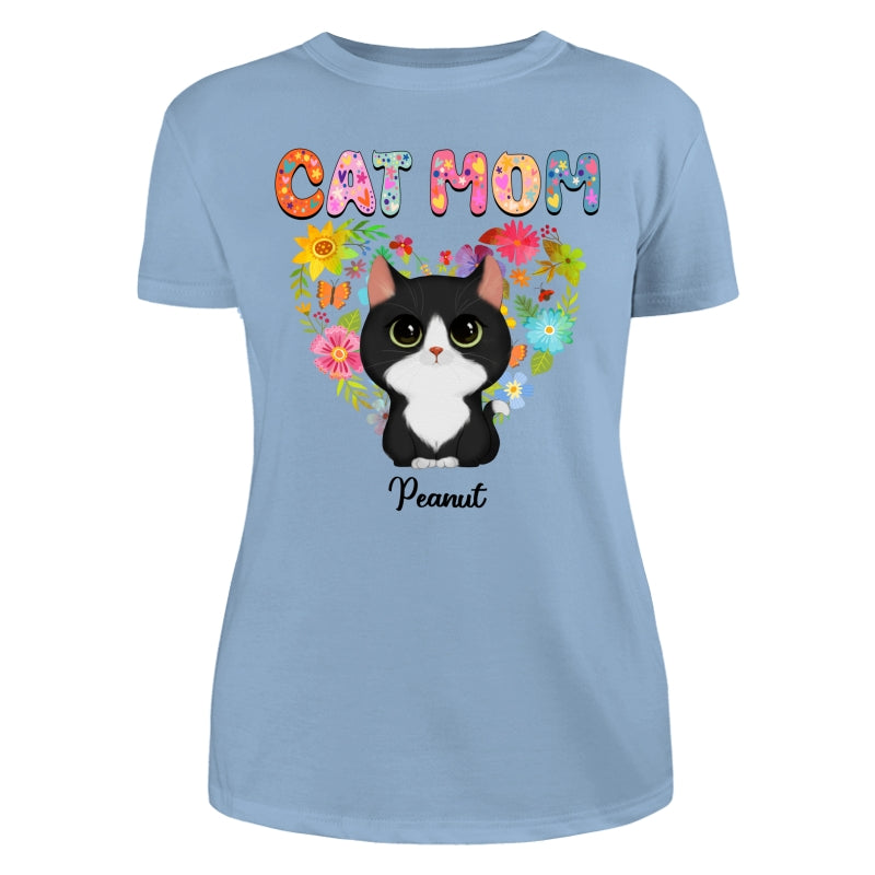Cat Mom Floral Heart Watercolor Cute Cats Personalized Shirt