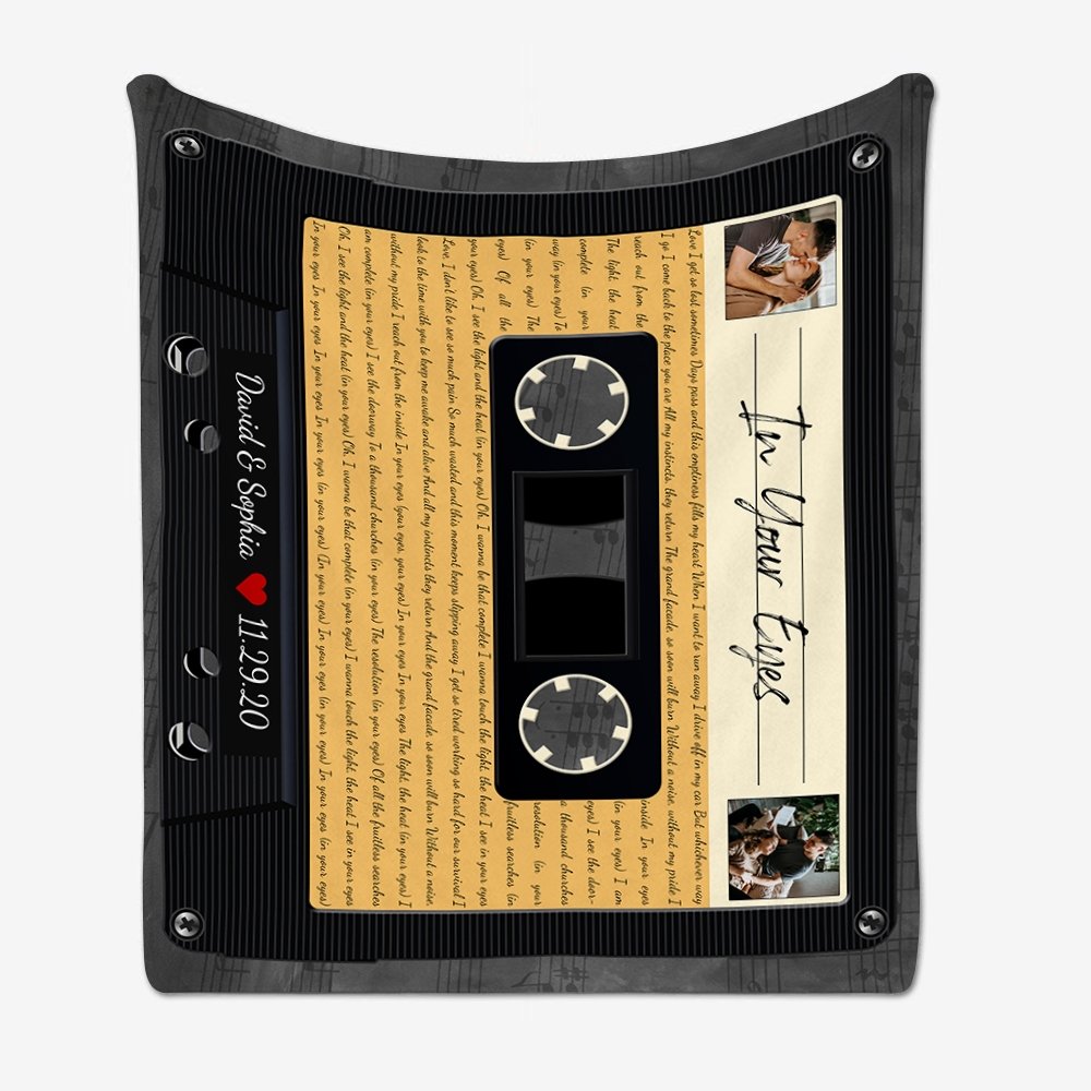 Custom Song Lyrics, Customizable Text And Upload Photo, Black Cassette Tape Blanket