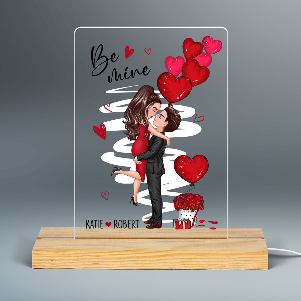Be Mine Doll Couple Kissing Personalized 7 Colors Plaque LED Night Light - Gift For Him Gift For Her