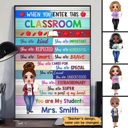 Doll Teacher Wood Texture Classroom Personalized Vertical Poster
