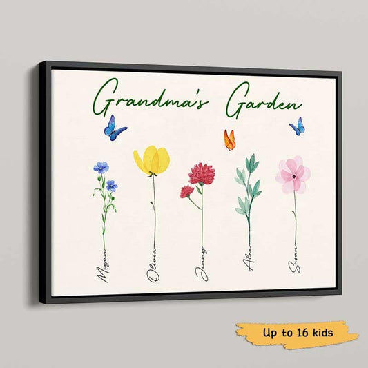 Family Watercolor Flowers Personalized Horizontal Poster (up to 16 Kids)