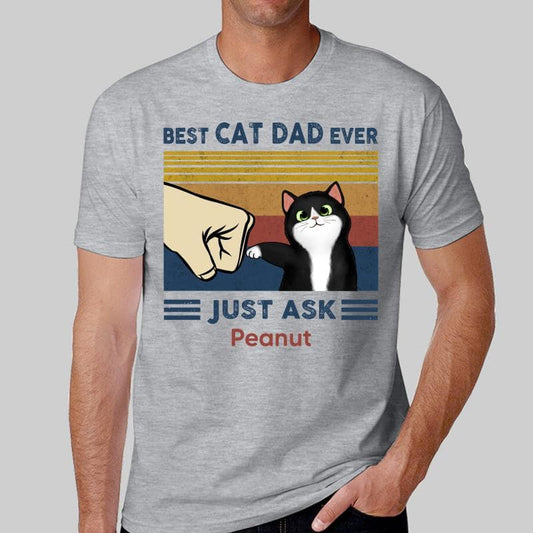 Best Cat Dad Fluffy Cat Personalized Light Color T-Shirt